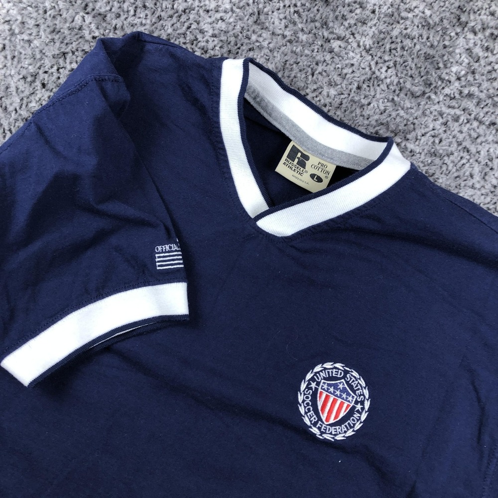 Vintage United States Soccer Federation‎ Shirt Mens Large Blue Russell Athletic
